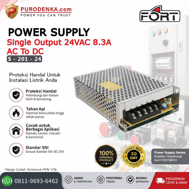 FORT Power Supply AC to DC Output 24VDC 8.3A S-201-24