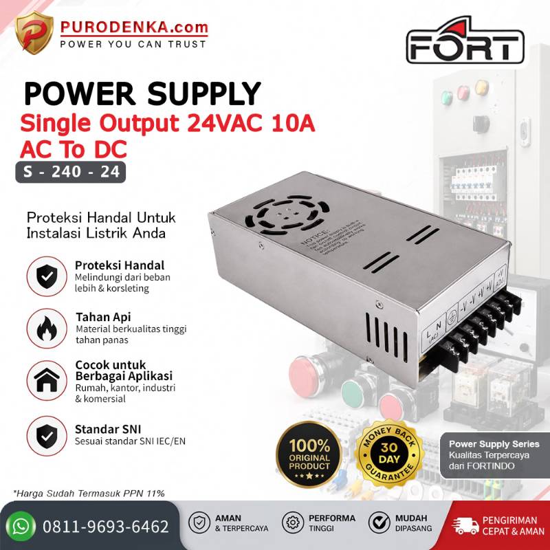 FORT Power Supply AC to DC Output 24VDC 10A S-240-24