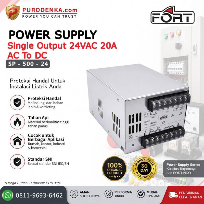 FORT Power Supply AC to DC Output 24VDC 20A SP-500-24