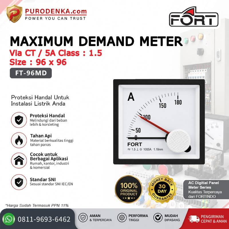 FORT Maximum Demand Meter Analog Via CT/5A Class 1.5 FT-96MD