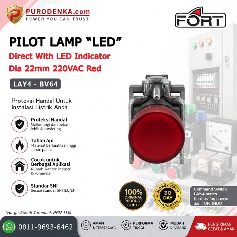 FORT Pilot Lamp LED 22mm 220VAC Red LAY4-BV64