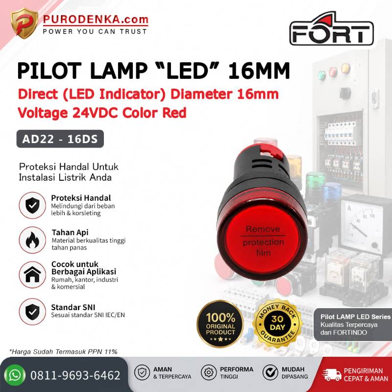 FORT Pilot Lamp LED 16mm 24VDC Red AD22-16DS