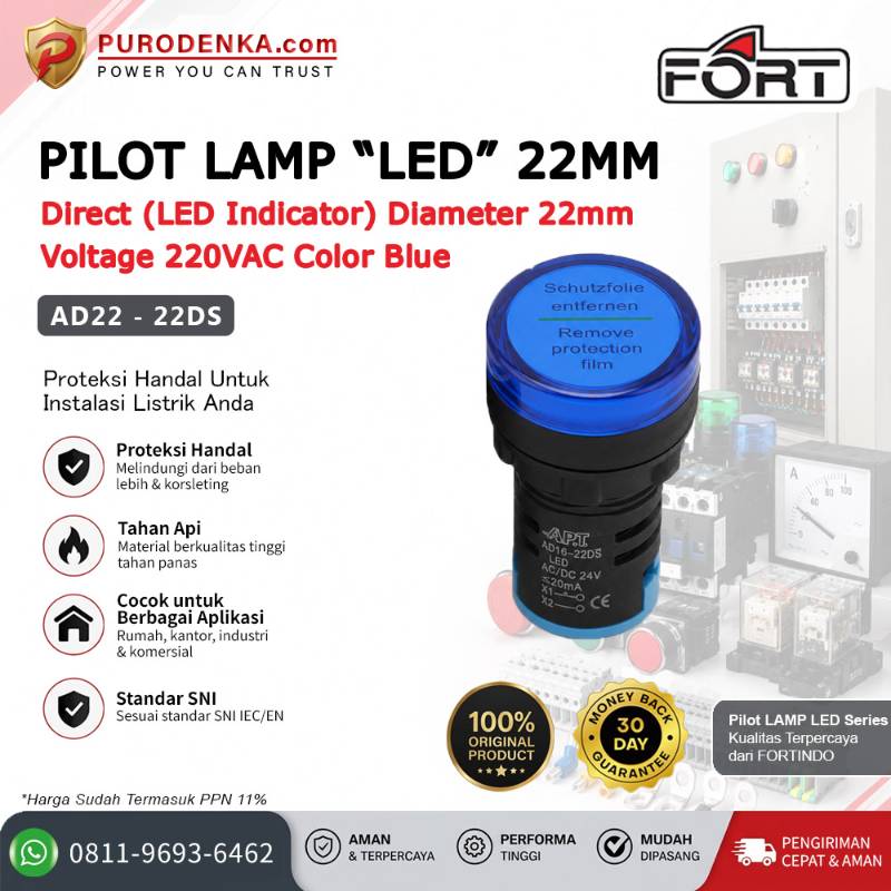 FORT Pilot Lamp LED 22mm 220VAC Blue AD22-22DS