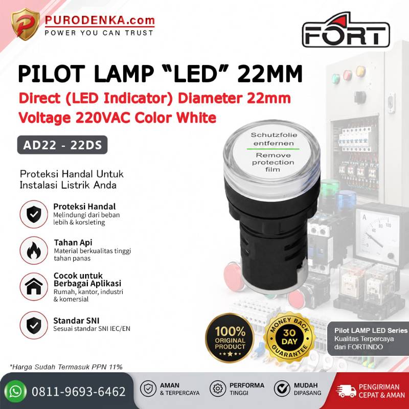 FORT Pilot Lamp LED 22mm 220VAC White AD22-22DS