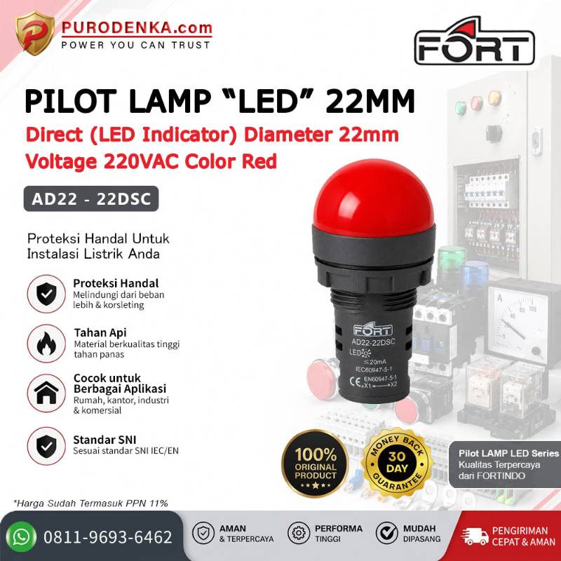 FORT Pilot Lamp LED 22mm 220VAC Red AD22-22DSC
