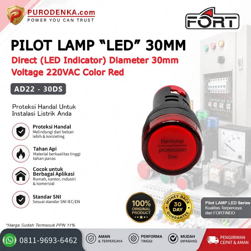 FORT Pilot Lamp LED 30mm 220VAC Red AD22-30DS
