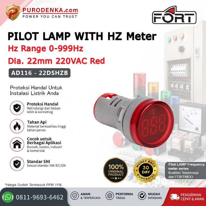 FORT Pilot Lamp with Frequency (Hz) Meter 0-999Hz 22mm 220VAC Red Bulat AD116-22DSHZB