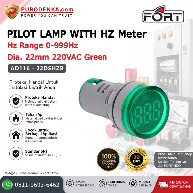 FORT Pilot Lamp with Frequency (Hz) Meter 0-999Hz 22mm 220VAC Green Bulat AD116-22DSHZB