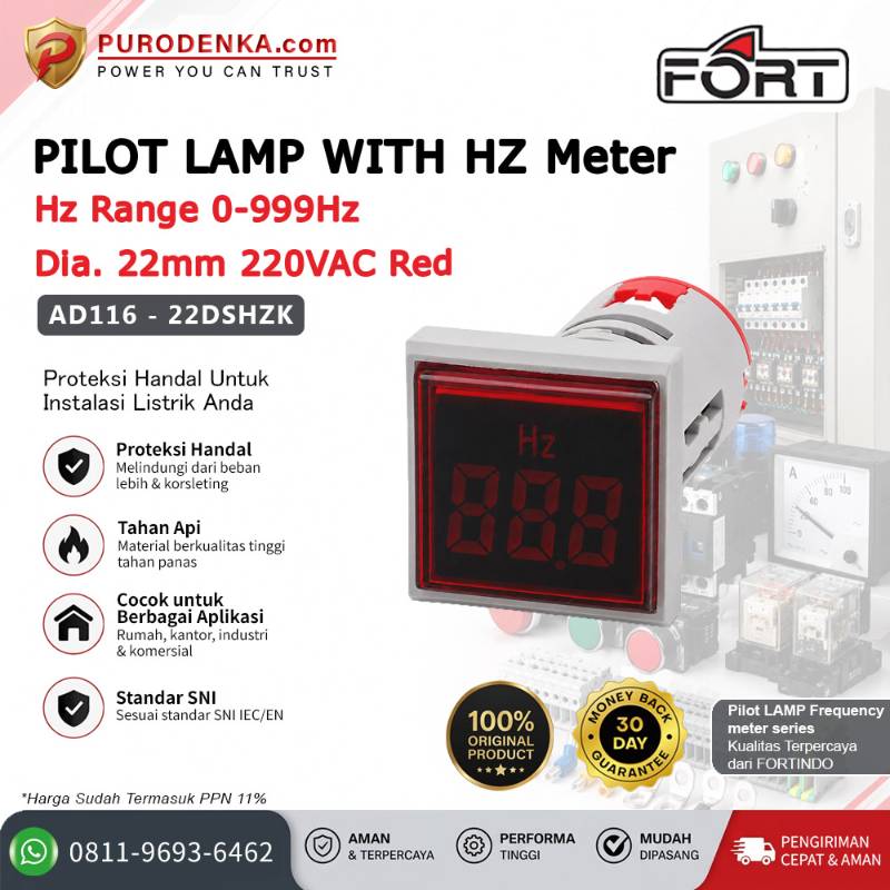 FORT Pilot Lamp with Frequency Meter 0-999Hz 22mm 220VAC Red Kotak AD116-22DSHZK