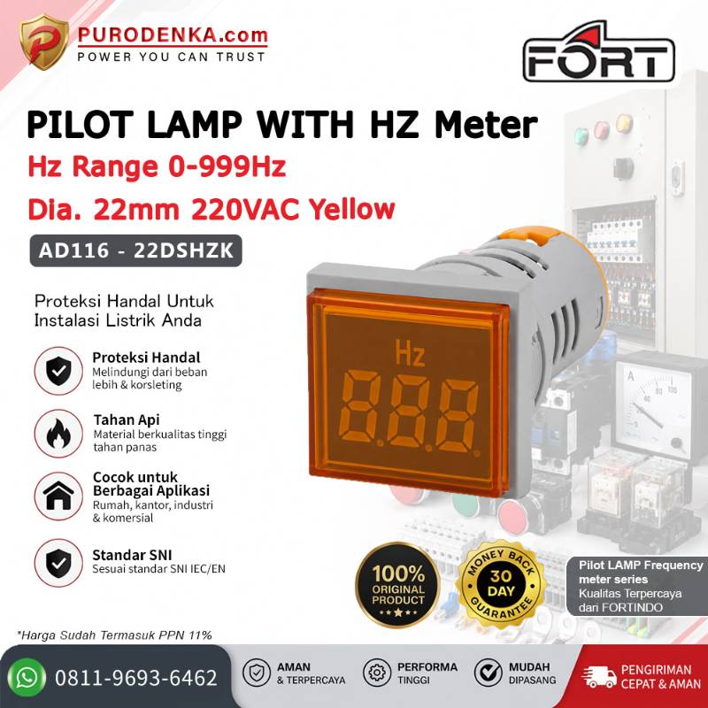 FORT Pilot Lamp with Frequency Meter 0-999Hz 22mm 220VAC Yellow Kotak AD116-22DSHZK