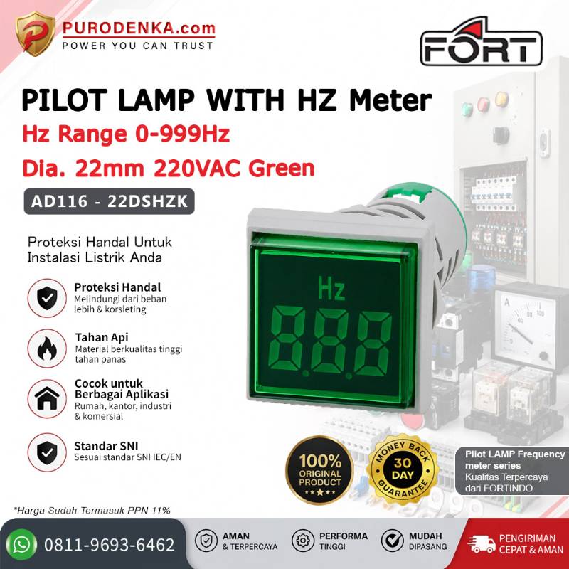 FORT Pilot Lamp with Frequency Meter 0-999Hz 22mm 220VAC Green Kotak AD116-22DSHZK