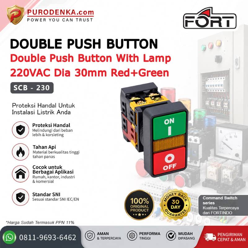 FORT Double Push Button with Lamp 220VAC 30mm Red+Green SCB-230