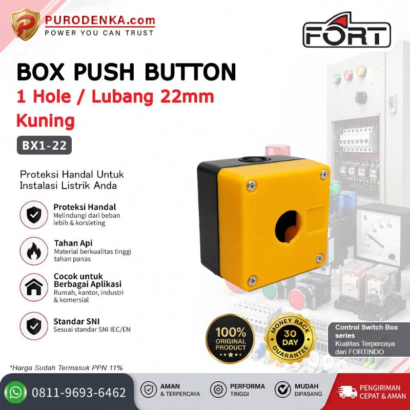 FORT Box Push Button Station 1 Hole/Lubang 22mm Yellow BX1-22