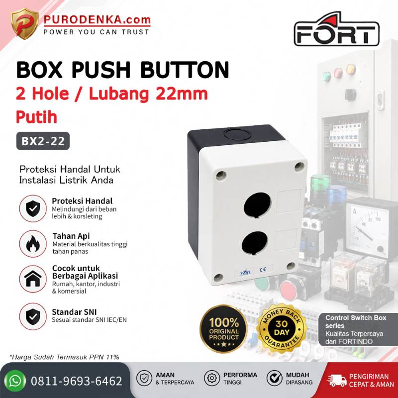 FORT Box Push Button Station 2 Hole/Lubang 22mm White BX2-22