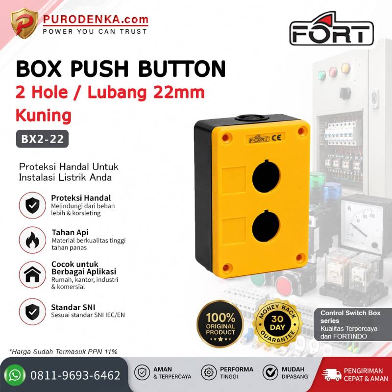 FORT Box Push Button Station 2 Hole/Lubang 22mm Yellow BX2-22