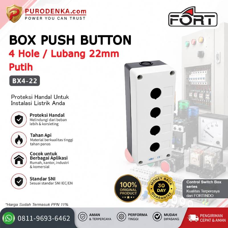 FORT Box Push Button Station 4 Hole/Lubang 22mm White BX4-22