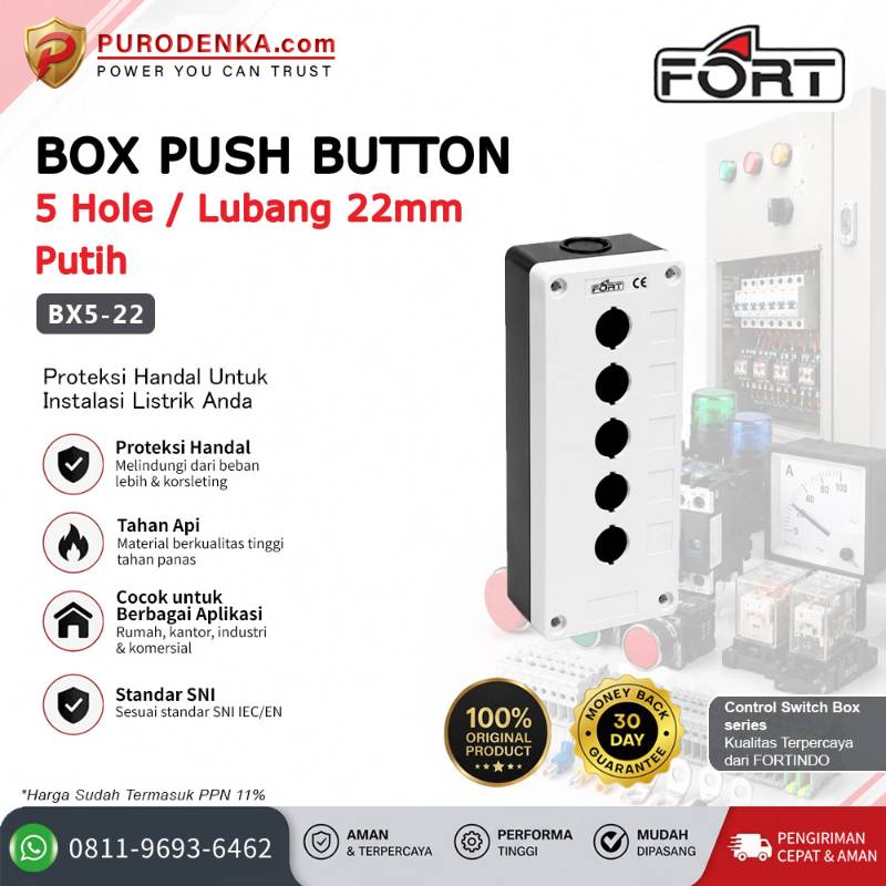 FORT Box Push Button Station 5 Hole/Lubang 22mm White BX5-22