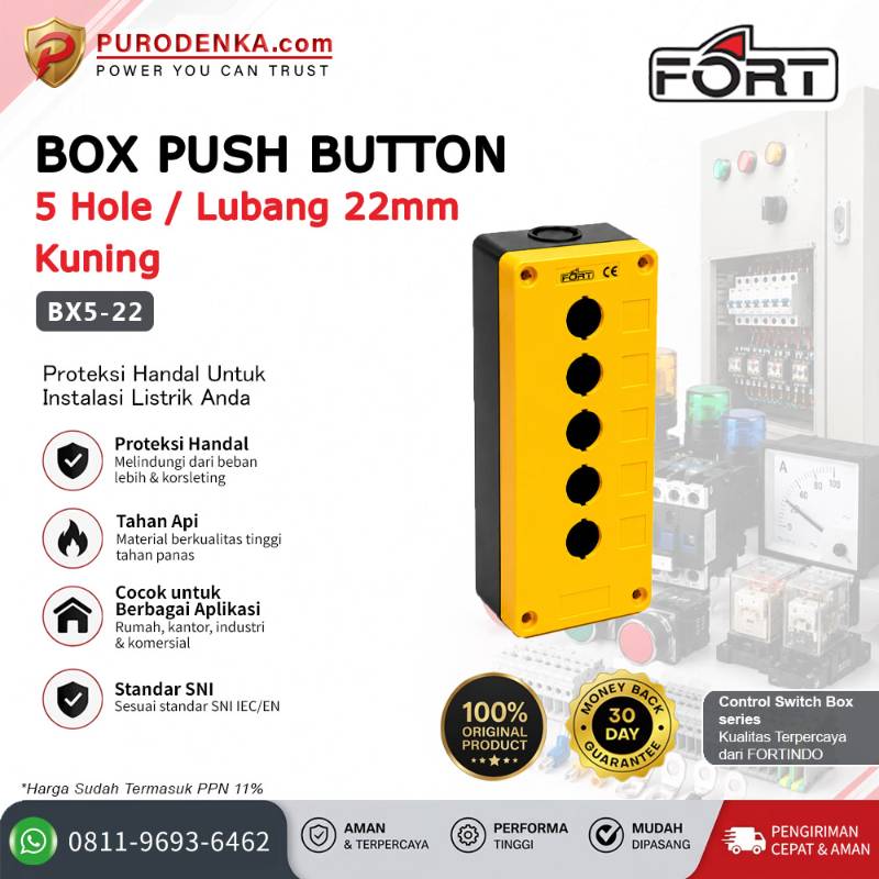 FORT Box Push Button Station 5 Hole/Lubang 22mm Yellow BX5-22