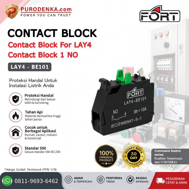 FORT Contact Block Command Switch For LAY4 1NO LAY4-BE101