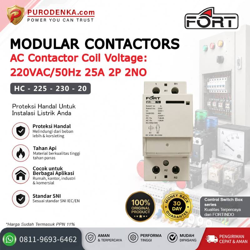 FORT Modular Contactors AC Coil 220VAC/50Hz 25A 2P 2NO HC-225-230-20