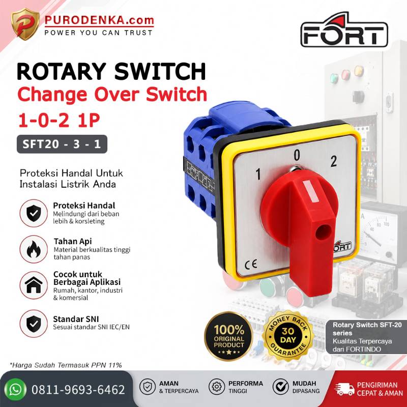 FORT Rotary Switch Change Over Switch 1-0-2 1P SFT20-3-1