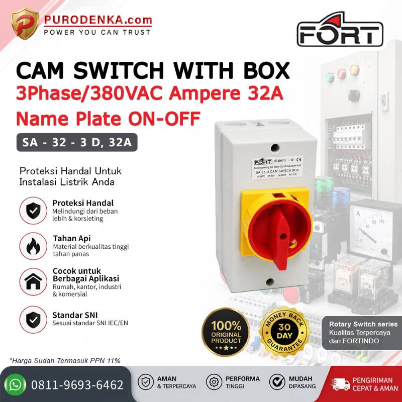 FORT Cam Switch With Box 3Phase/380VAC 32A ON-OFF SA-32-3 D 32A
