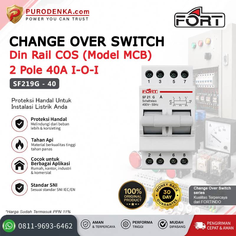 FORT Change Over Switch Din Rail COS (Model MCB) 2P 40A I-O-I SF 219G - 40