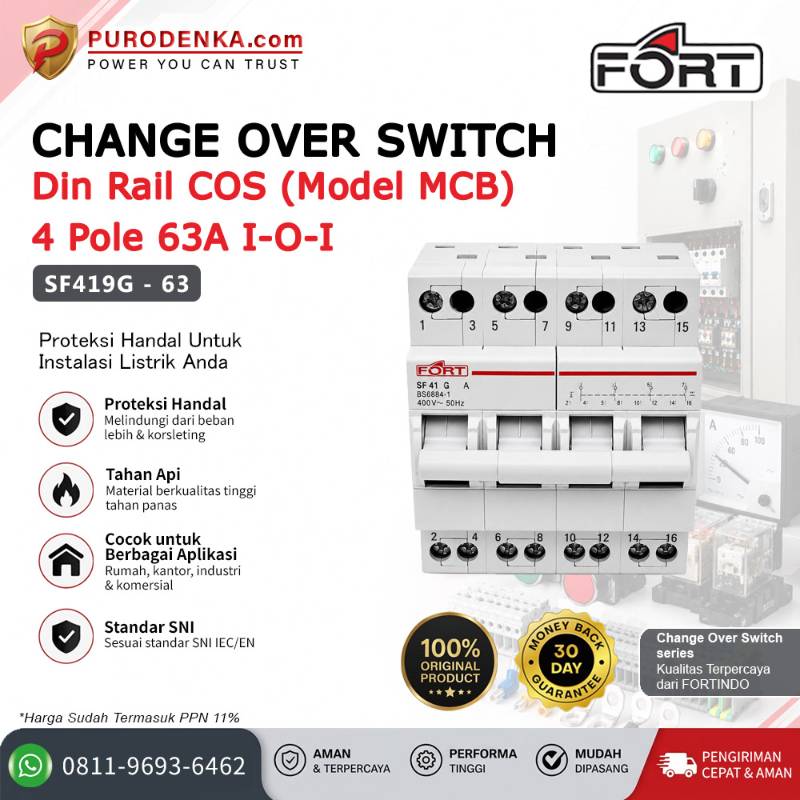FORT Change Over Switch Din Rail COS (Model MCB) 4P 63A I-O-I SF 419G - 63