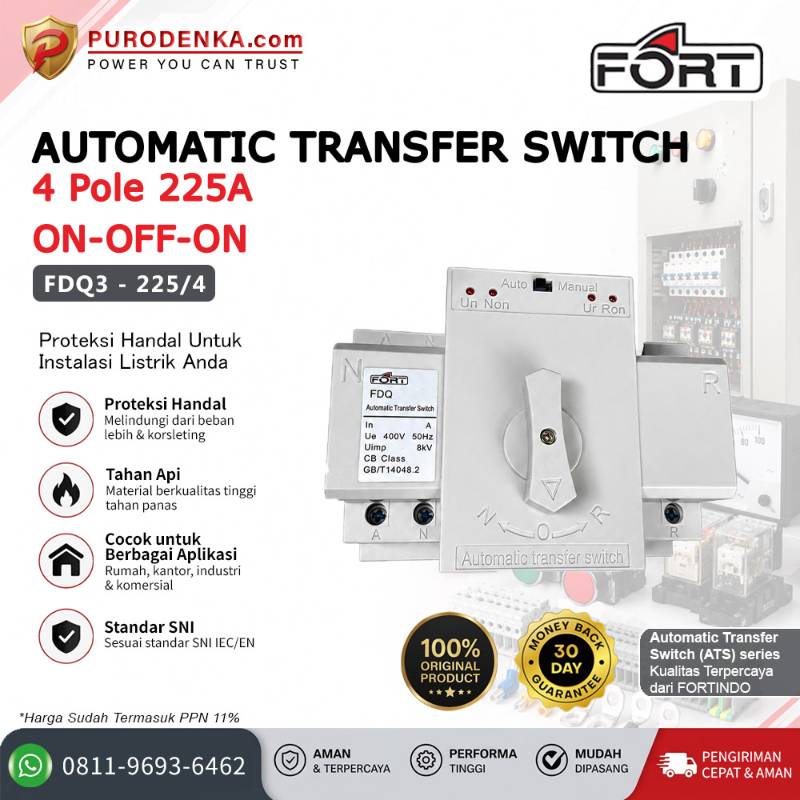 FORT Automatic Transfer Switch (ATS) 4P 225A ON-OFF-ON FDQ3-225/4