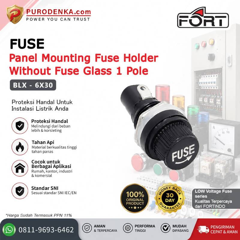 FORT Panel Mounting Fuse Holder without Fuse Glass 1 Pole BLX-6X30