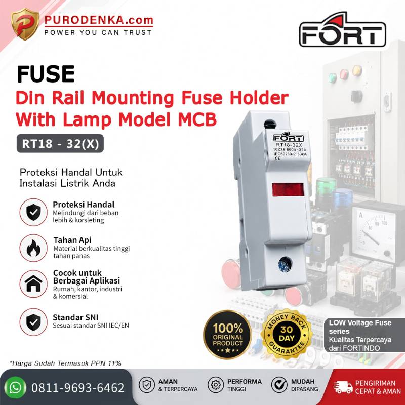 FORT Din Rail Mounting Fuse Holder with Lamp Model MCB 1 Pole RT18-32(X)