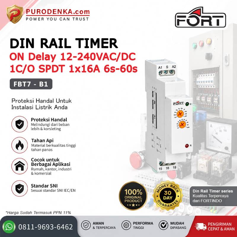 FORT Din Rail Timer ON Delay 1 C/O 1x16A 6s-60s FBT7-B1