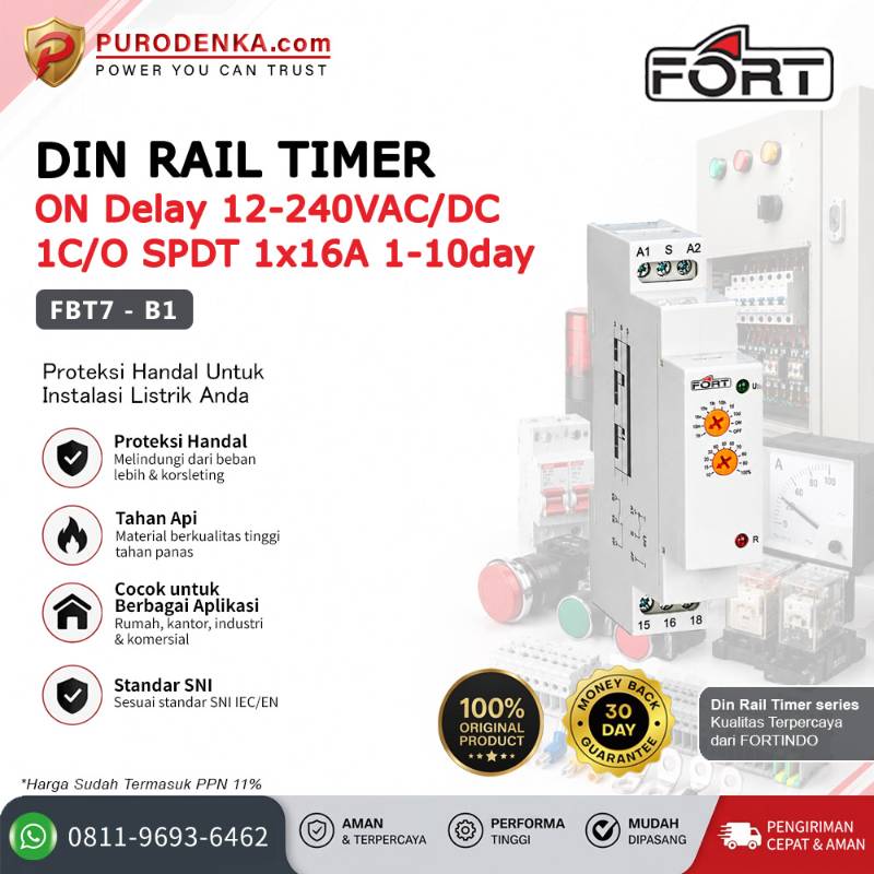 FORT Din Rail Timer ON Delay 1 C/O 1x16A 1-10 day FBT7-B1