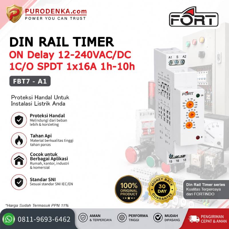 FORT Din Rail Timer Multi Function 1 C/O 1x16A 1h-10h FBT7-A1