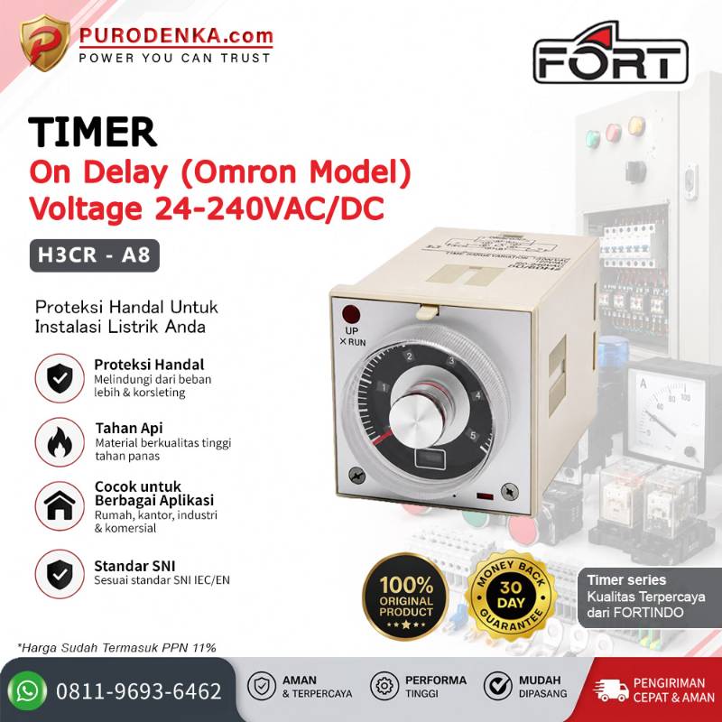 FORT Timer (Pin Plug Mounting) ON Delay (Omron Model) 24-240VAC/DC H3CR-A8