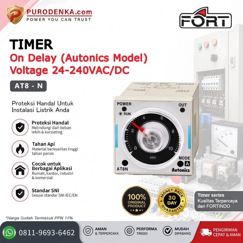 FORT Timer (Pin Plug Mounting) Multi Function (Autonics Model) 24-240VAC/DC AT8-N