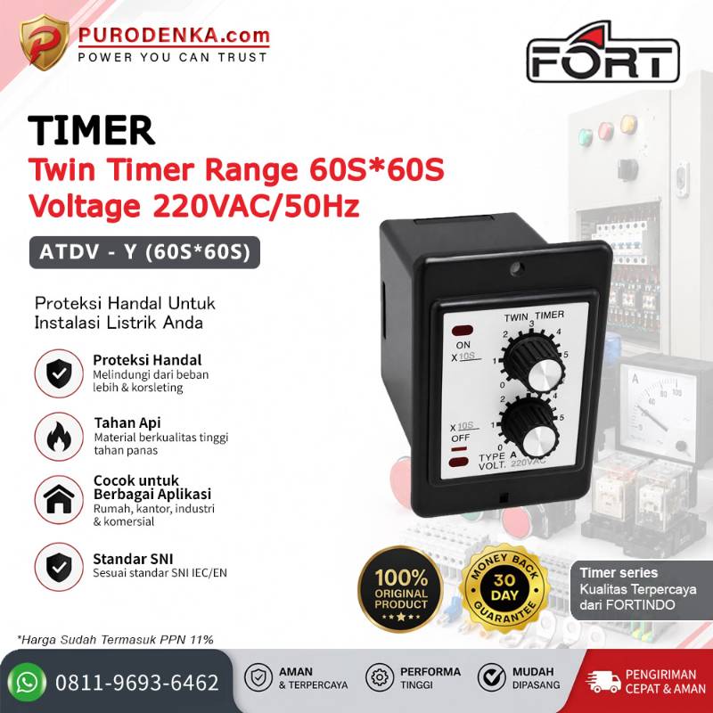 FORT Twin Timer 60s*60s 220VAC/50Hz ATDV-Y (60s*60s)