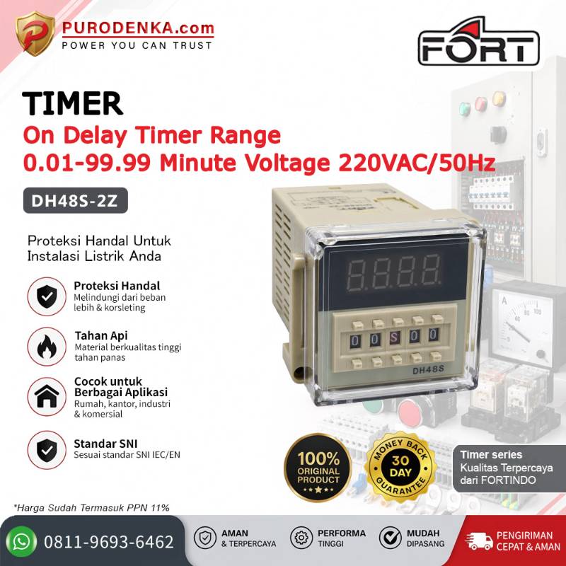 FORT Timer (Pin Plug Mounting) ON Delay 0.01 - 99.99 Minute 220VAC/50Hz DH48S-2Z
