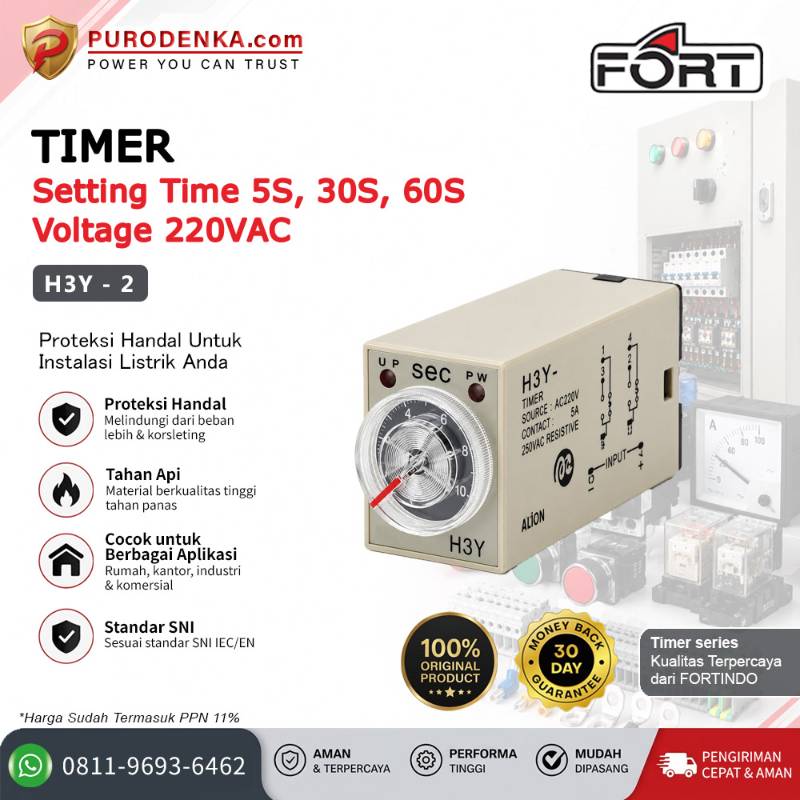 FORT Timer (Pin Plug Mounting) 5S, 30S, 60S 220VAC H3Y-2