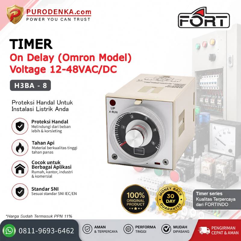 FORT Timer (Pin Plug Mounting) ON Delay (Omron Model) 12-48VAC/DC H3BA-8