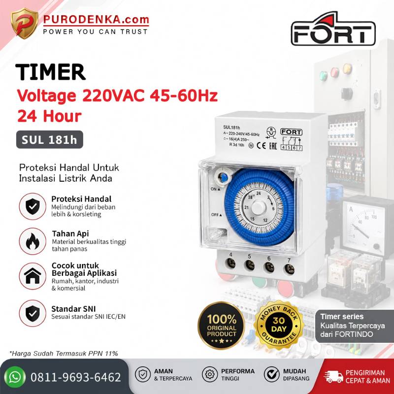FORT Timer (Din Rail Mounting) 220VAC 45-60Hz 24 hour SUL181H