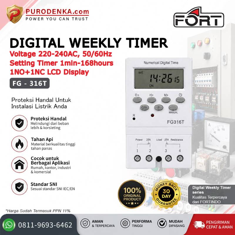 FORT Digital Weekly Timer 220-240VAC 50/60Hz 1NO 1NC LCD Display FG-316T
