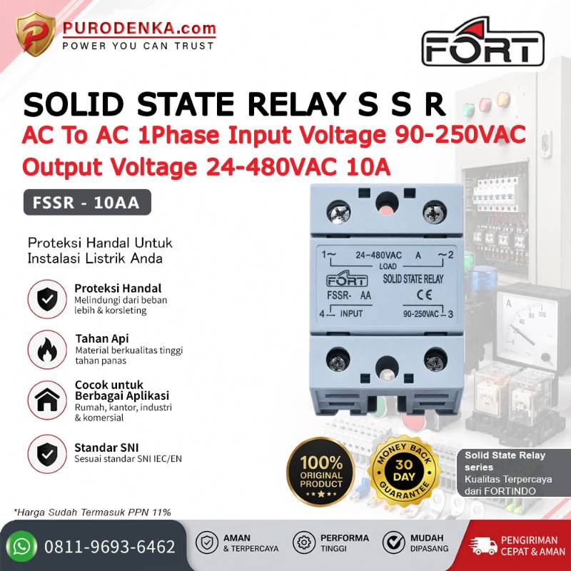 FORT Solid State Relay SSR AC to AC 1 Phase Input 90-250VAC Output 24-480VAC 10A FSSR-10AA