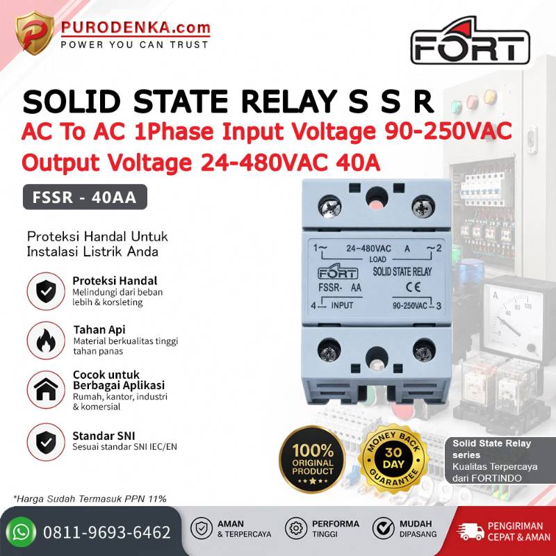 FORT Solid State Relay SSR AC to AC 1 Phase Input 90-250VAC Output 24-480VAC 40A FSSR-40AA