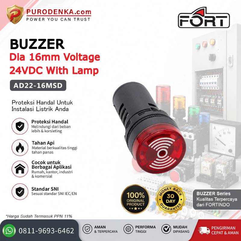 FORT Buzzer 16mm 24VDC AD22-16MSD (with Lamp)