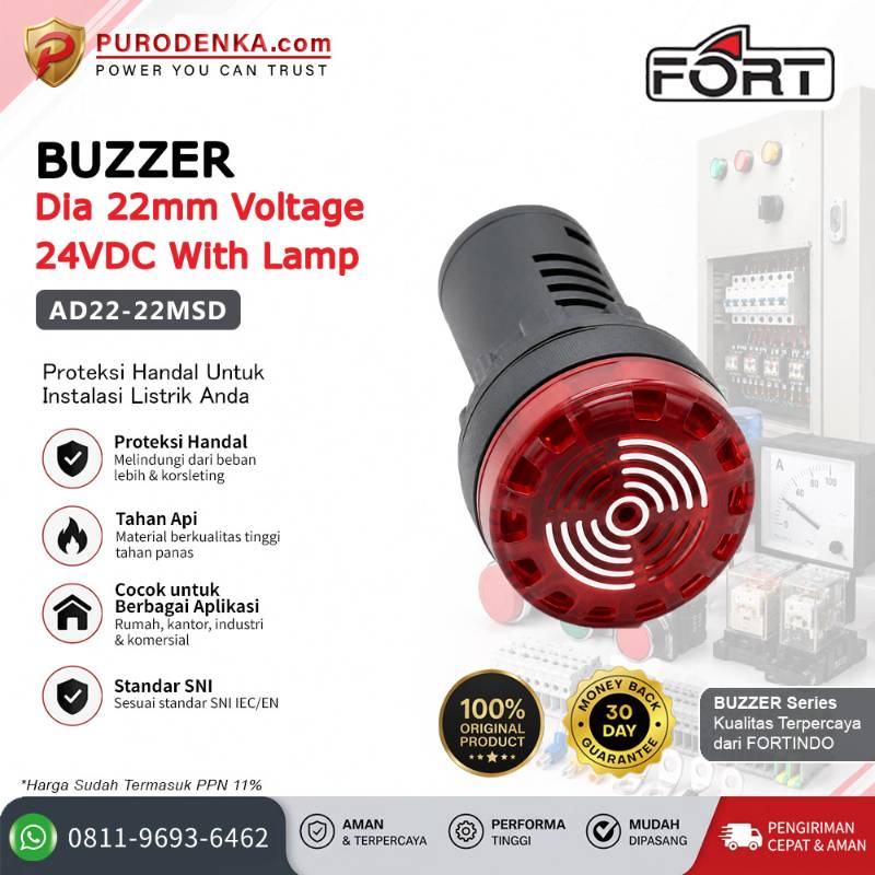 FORT Buzzer with Lamp 22mm 24VDC AD22-22MSD