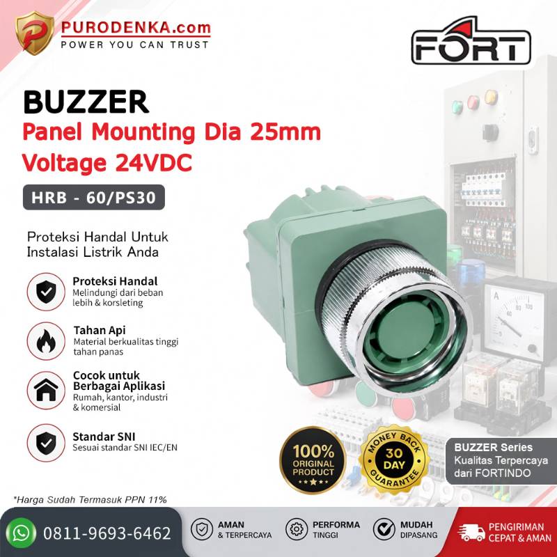 FORT Panel Mounting Buzzer 25mm 24VDC HRB-60/PS30