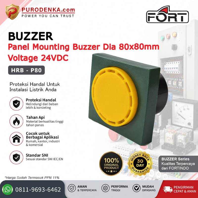 FORT Panel Mounting Buzzer 80x80mm 24VDC HRB-P80