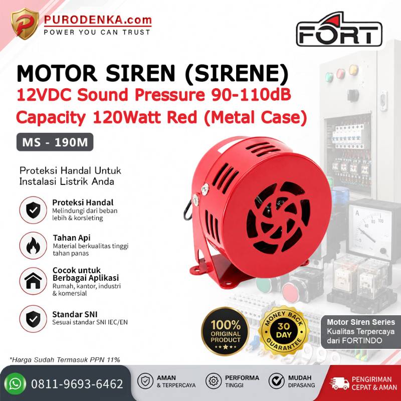 FORT Motor Siren (Sirene) 12VDC 90-110dB 120 Watt Red (metal case) MS-190M