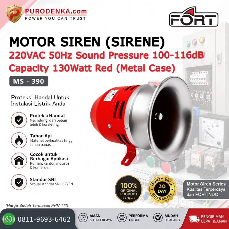 FORT Motor Siren (Sirene) 220VAC 50Hz 100-116dB 130 Watt Red (metal case) MS-390